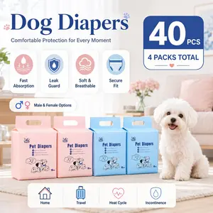 Youqi Elf Dog Diapers, 4 Packs 40 Pieces, High Absorbency, Male & Female Dogs, Soft Skin Friendly, Protect Furniture, S-Xl Sizes, All Breeds