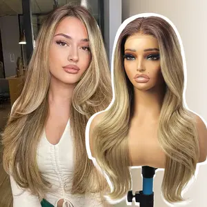 13X4 Lace frontal Wigs Layered Hand Tied Glueless Synthetic With Natural Density Preplucked Hairline 26 Inch for Daily Use