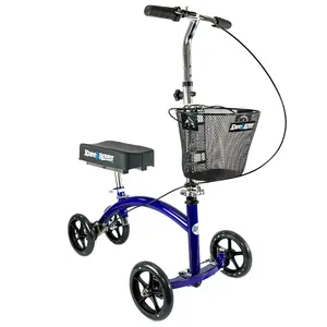 KneeRover Deluxe Knee Cycle Steerable Knee Walker with Tie-Rod Steering & Adjustable Handbrake Blue 300 lb Capacity