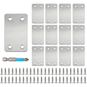 12 Pack Flat Mending Plate, Metal Bracket, Stainless Steel Brace 2.36 x 1.49'', Fixing Joining Plate for  with 48 count Screws, 1x ., Black, -03