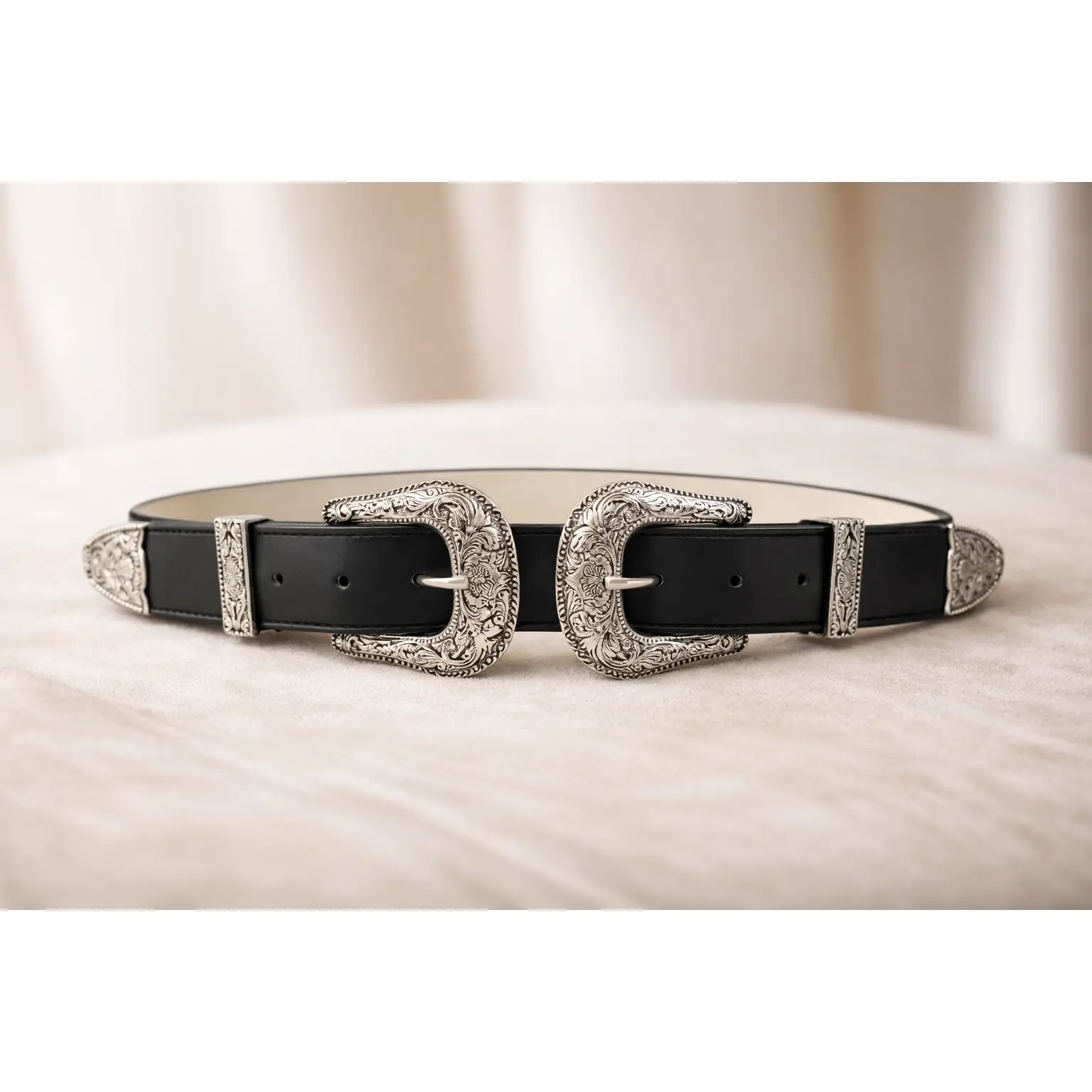 Western Double Buckle Cowboy Belt Buckle, Tooled Leather Stylish Belt for Men's Casual Fashion Accessories, Tooled Leather Belt