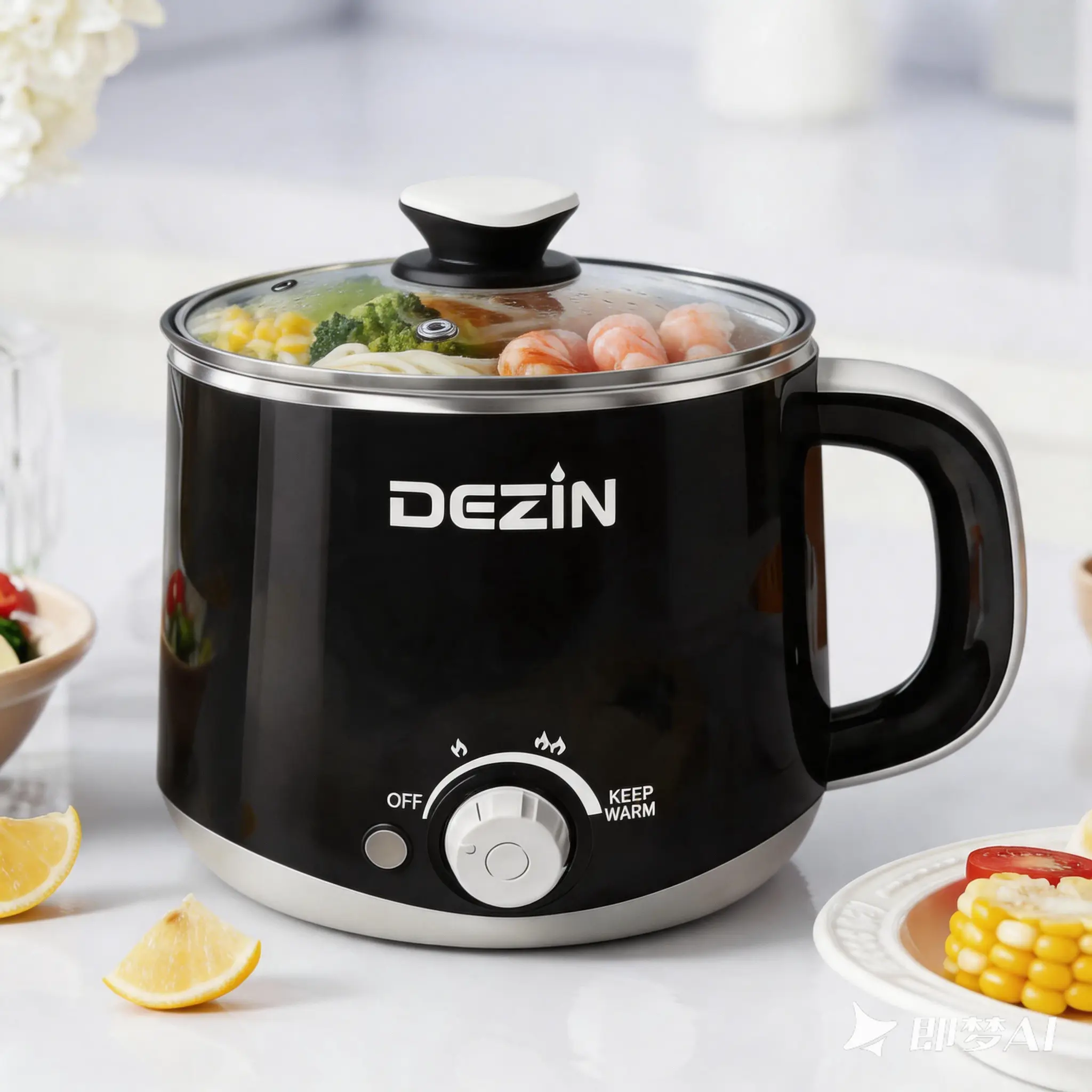 Dezin Ramen Hot Pot Electric, Rapid Noodles Cooker, Stainless Steel Electric Pot 1.6 Liter, Perfect for Ramen, Egg, Pasta, Dumpling, Soup, Porridge, Oatmeal with Temperature Control and Keep Warm Function