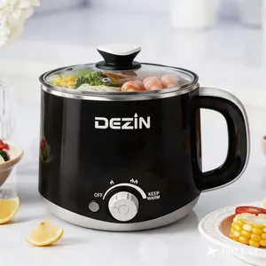 Dezin Ramen Hot Pot Electric, Rapid Noodles Cooker, Stainless Steel Electric Pot 1.6 Liter, Perfect for Ramen, Egg, Pasta, Dumpling, Soup, Porridge, Oatmeal with Temperature Control and Keep Warm Function