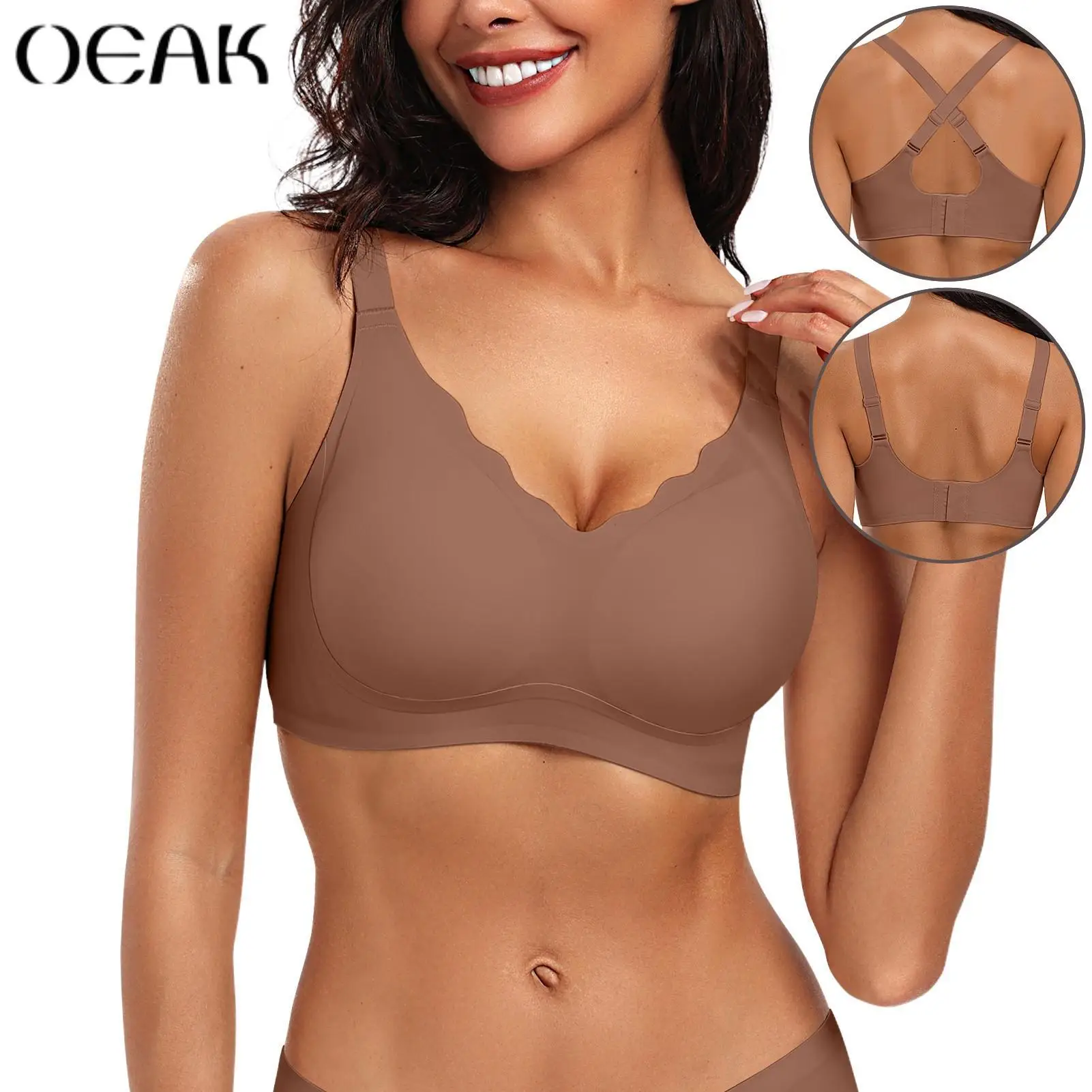 OEAK Women Seamless Bras No Underwire Scalloped Push Up Bras Soft Wireless Comfort Bralettes Full Coverage Everyday Bra Womenswear Adjustable