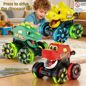 Kids Press-Dinosaur Car Toy, Inertia Sliding, Cool Lights, Wheel, Mouth Opens, Cute Tyrannosaurus Rex Triceratops Brachiosaurus, Indoor Parent-Child Interaction Gift