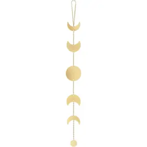 Moon Phase Wall Hanging Metal Boho Home Decor Vertical Chic Moon Garland for Dorm Nursery Bedroom Living Room Apartment Office, Decorative Wall Art for Girls Mom, Gold
