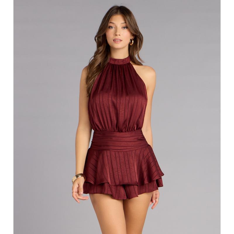 Glossy Moves Satin Halter Romper