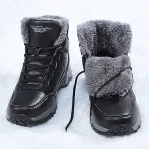 Men's Winter Internal Fleece Lined Snow Boots Casual Warm Thick Sole Suitable for Outdoor Activities Versatile Round Toe Shoes Daily Wear Black Lace-Up Design for Hiking Shoveling Work and Daily Commuting Outdoor Tactical Boots Boy Footwear Walking Shoes