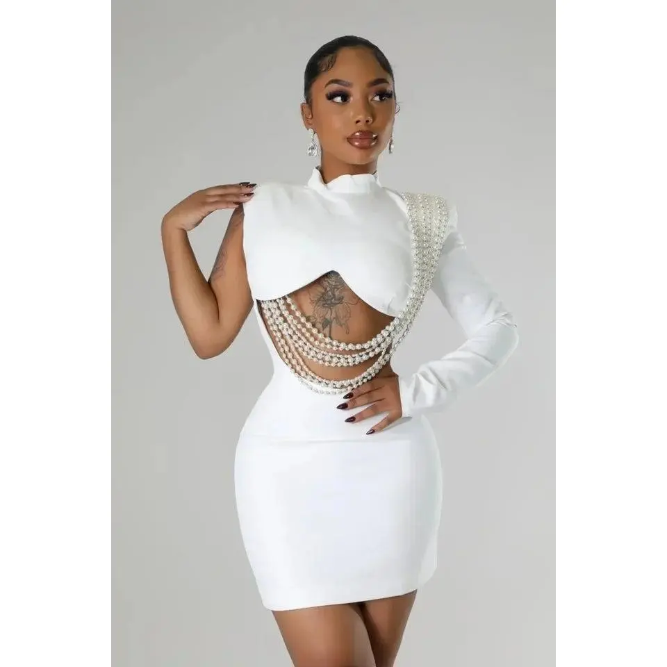 Class Simple Hot Women Fashion Full Sleeve Elegant O-neck Mini Dress Summer  Pearl String Class Chic Chec choc Party & Night Club Party Vestidos Dresses  - TikTok Shop