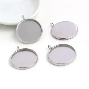 ( No Fade ) 10pcs 20mm Inner Size Stainless Steel Material Simple Style Cabochon Base Cameo Setting Charms Pendant Tray (D3-24)