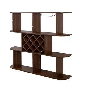 3 Tier Wall Mounted Wine Rack with Glass Holder Rustic Wood Shelf 47.24 Inch Large Floating Storage for Liquor Bottles Space Saving Display Organizer for Home Bar Dining Room Kitchen Cafe