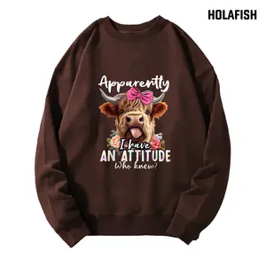 Holafish Women's Cotton Crewneck Sweatshirt - Comfy Fleece Oversized Longsleeves Loose Fit, Everyday Casual Streetwear Easter-Themed Print Pullover for Winter