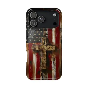 American Cross & Flag Phone Case, USA Catholic Phone Case, Patriotic Vintage Cover for iPhone