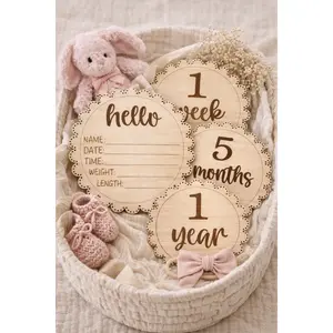 Wooden Baby Milestone & Birth Announcement Bundle | Newborn Photo Keepsake Set