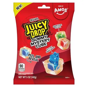 AMOS Juicy Drop Mystery Gummy Candy Cubes Original & Wild Berry Flavor 5oz Peelable Strawberry Gummy Cube Mystery Animal Inside Interactive 2-in-1 Treat Valentine's Gifts Goodie Bags Party Favor