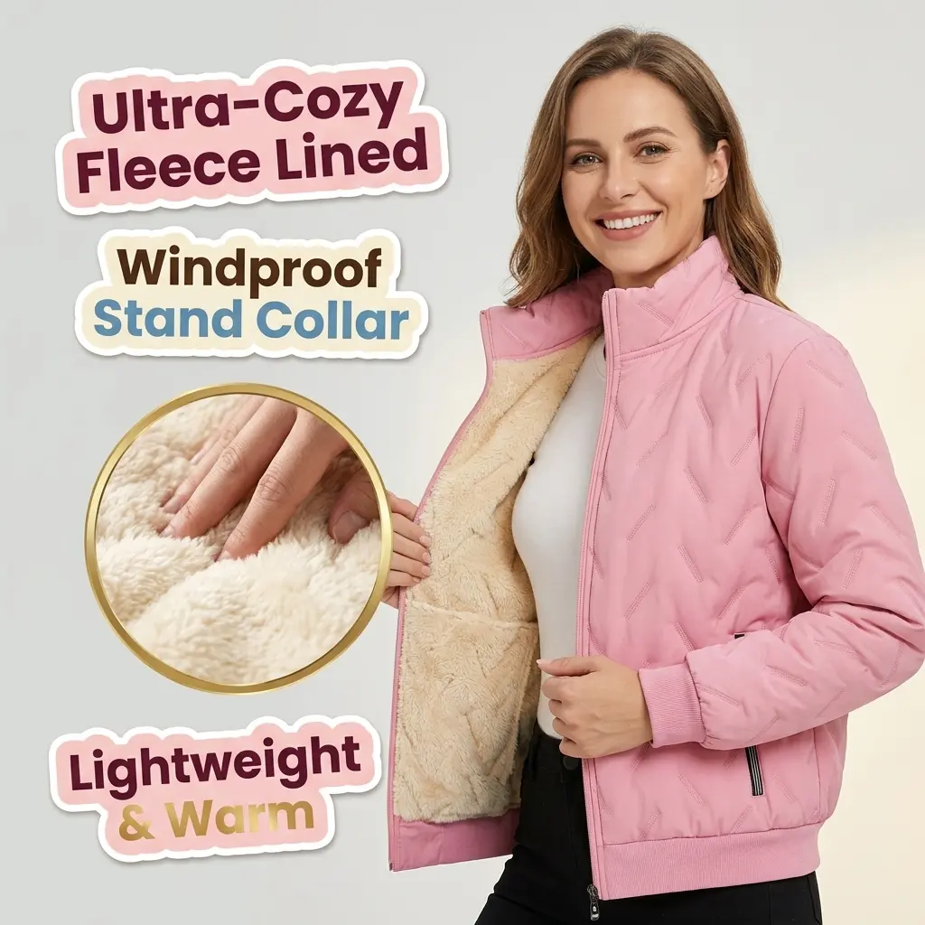 【JOGWAVE】Women’s winter windproof stand-collar jacket with fleece lining—zip-up outdoor sports top, women’s warm outerwear for autumn and winter