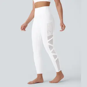 Halara SpeedWave High Waisted Side Pocket Contrast Mesh Quick Dry 7/8 Yoga Leggings