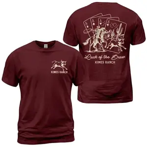 Kimes Ranch Cowboy T-Shirt, Luck Of The Draw Western Back Print Tee, Rodeo Rider And Bull Graphic Shirt, Casino Ranch Style, Casual Cotton for Men and Women - AK