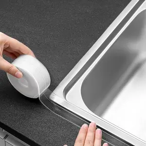 Peel & Stick Clear Caulk Tape Waterproof Self Adhesive Kitchen Strip Floor Wall Tile Window Stove Sink Caulking, Cleaner Than Silicone, Caulk, Grout, Glue