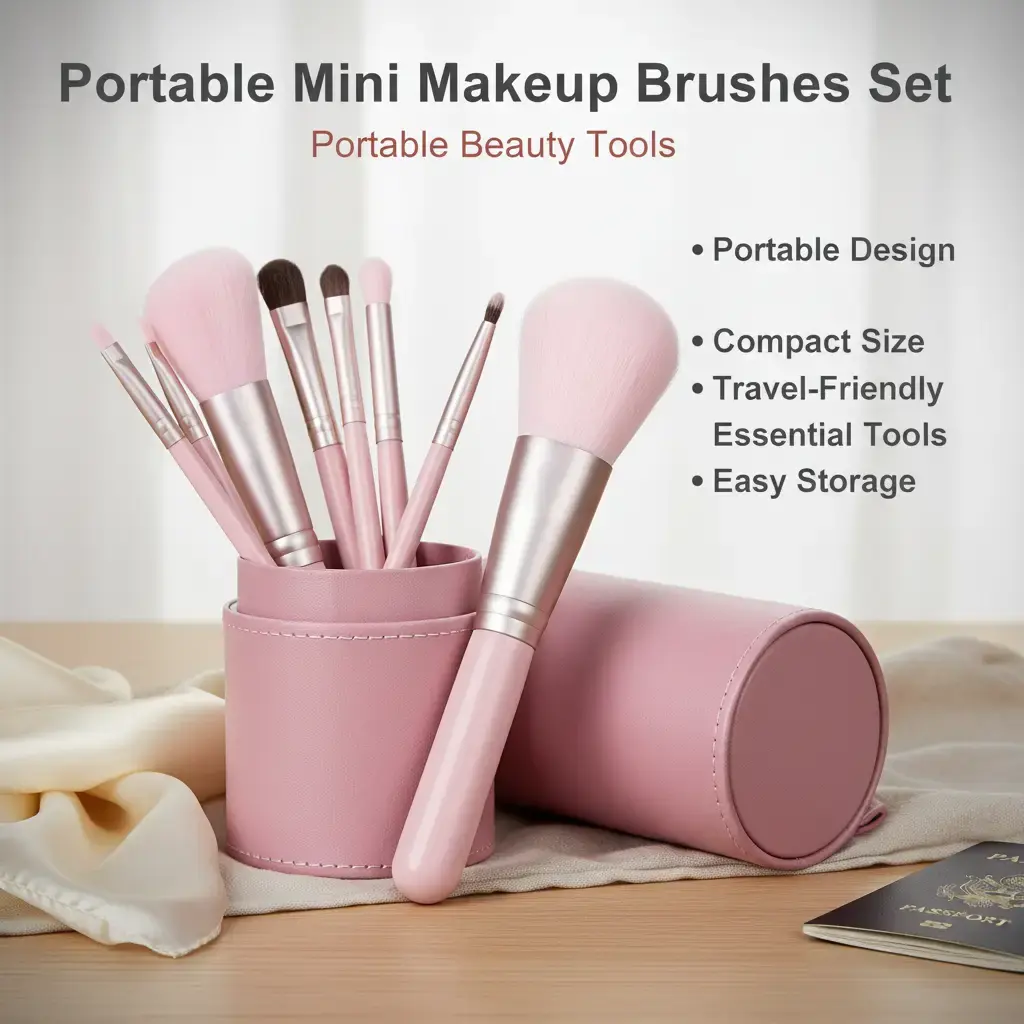 7-Piece Small Portable Makeup Brush Kit, Professional Beauty Tool for Daily Use, Travel-Friendly with Easy Storage
