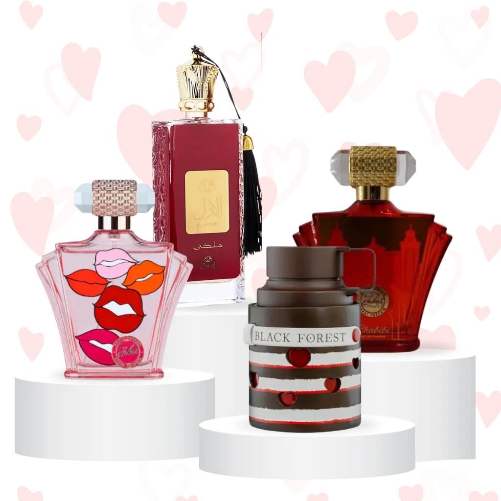 Oudlash Valentine Bundle | Zakat Z 19 + Zakat Z 26 + Al Awwal Malaki Rojo + Aramaf Black Forest | Women's Fragrance | 100 ML - 3.4 OZ | Eau De Parfum | Black Currant - Magnolia & Musk