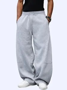 Men's Drawstring Joggers, Winter Warm Baggy Sweatpants, Unisex Straight Wide-Leg Loose-Fit Sweatpants with Pockets