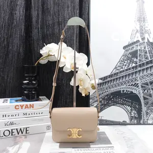 Pre-owned Celine Calfskin Shoulder Bags Teen Triomphe Beige Shoulder Bag T10361841