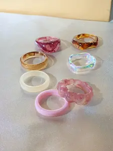 7 Piece Y2K Cute Resin Ring Set, Casual Tie-Dye Design, Statement Rings, Perfect Gift for Women & Girls, Ideal for Daily Wear, Party, Travel
