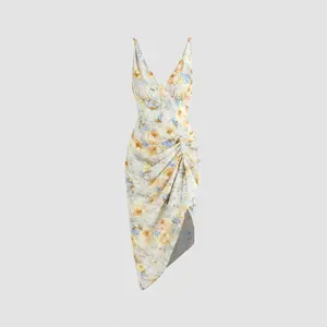 Cider [3 colors, size 2-10] Illusion Floral Ruched Midi Dress