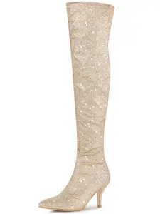 INSPIRE CHIC Women's Glitter Stiletto Heel Boots Over The Knee High Boots