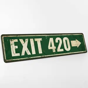 Exit 420 Retro Road Signs - Vintage Metal Tin Sign for Room Decor and Business Decoration, 4 x 16 Inches Aluminium Wall