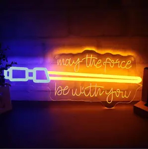 Lightsaber Neon Orange Sign May The Force Be With You Neon Star Lights for War Wall Decor, Dimmable Swords Light for Game Room Bedroom Living Room Best Gifts,Size:16*9inch