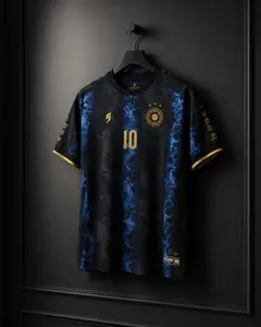 Argentina Inspired Black Blue Jersey Shirt – Number 10 Gold Graphic Sports Fan Top, Casual Soccer Style Shirt