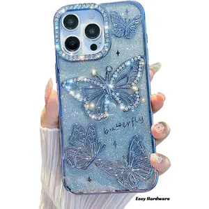 [Free ! Shippin] BlingCrystal Rhinestone Butterfly phonecases For IP 16 Pro Max 15/14/13/12/11 Glitter Bling Plating Luxury Cover for Women Girls