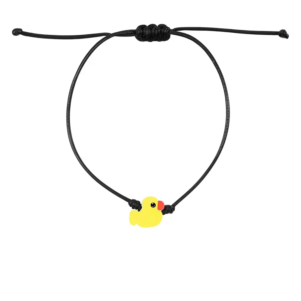 Rubber Duck Charm Bracelet - Adjustable Black Cord, Ultra-Light, 6.2-11.8 Inches, Casual Costume Jewelry, No Warning Applicable Fun Friendship Gift, Unisex, Fun & Playful, Playful Look, Casual Wear, Ultra-Lightweight