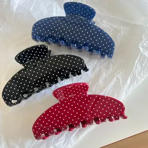 BIGWIG Clip-in Claw Hair Clip Set - French Polka Dot Plastic Claw-Shape Basic Headwear, Elegant Stylish Fashion Accessory for Daily Use