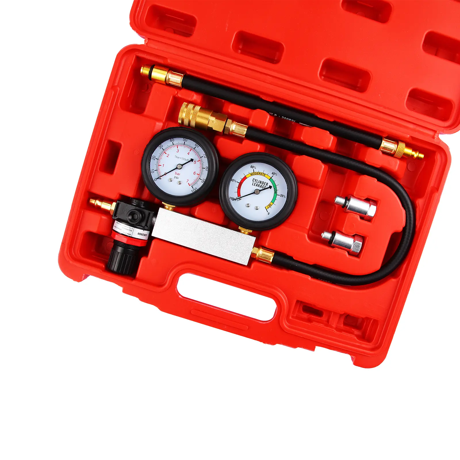 Cylinder Leak Down Tester Engine Compression Diagnosis Tester Kit Dual Pressure Gauges Engine Compression Leakdown Detector Leakage Test Set for Gasoline Engine