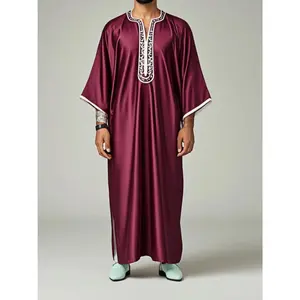 New Lslamic Middle East Saudi Muslim Moroccan Men's Business Casual Traditional Embroidery Craft Robe S-2XL Plus Size