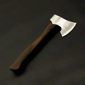 Handmade High Carbon Steel Camping Hatchet — Walnut Wood Handle, Mirror Polished Head, Leather Blade Cover | Bushcraft Outdoor Chopping Splitting Hatchet for Camping Hiking Woodworking