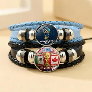 2026 World Cup Bracelet Adjustable Soccer Wristband Unisex Fan Gift PU Leather Braided Band Soft Durable Comfortable for All Day Wear