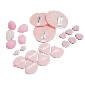 Pink Makeup Sponge & Powder Puff Set – Beauty Blender Kit with Mini Finger Puffs, Soft Velour Powder Puffs & Cosmetic Sponges for Liquid, Cream & Powder Makeup