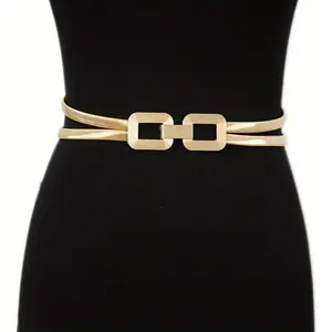 An Elegant Women'S Golden Elastic Metal Belt, Double Spring Design, Suitable for Casual, Business, Evening Parties And Other Occasions -  Regular Size chains