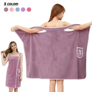 Sports Towel, Bath towel Wrap with Pocket Bow Tie Adjustable Spa Towel for Women Quick Dry Soft Lightweight Coral Velvet Wearable Robe