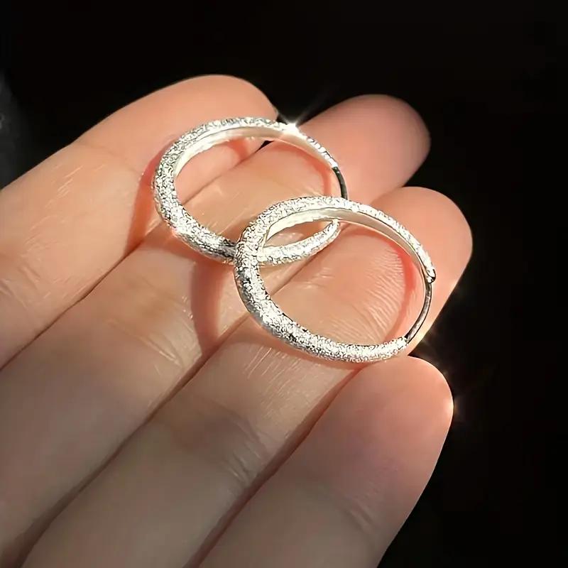 Classic 925 Sterling Silver Hoop Earrings with Frosted Finish - Hypoallergenic, Timeless Everyday Elegance
