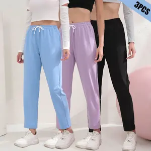3-pack solid color casual pants, suitable for yoga, fitness, cycling, sports, and casual home wear; wearable in all seasons.