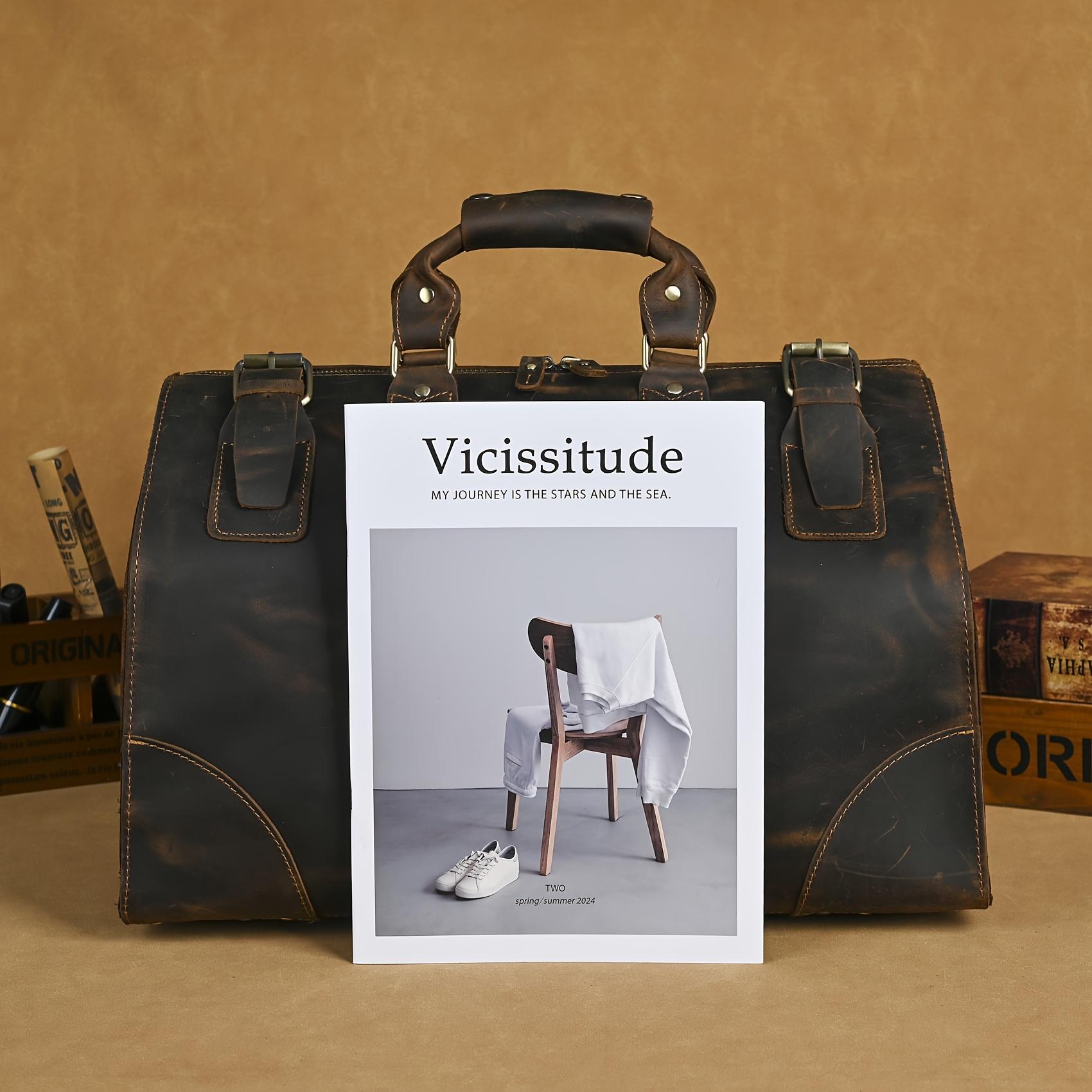 "Men's Vintage Faux Leather Duffel Bag Large Capacity Weekender Travel Luggage"