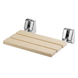 Bathroom Folding Shower Chair – Wall Mounted, Space-Saving Design, Hinoki Wood Seat, Aluminum Alloy Frame, Supports up to 350 lbs (160 kg) – Luxury Foldable Bench for Bathroom or Spa Use