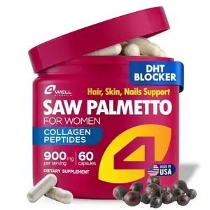 4Well Saw Palmetto for Women 900mg Supplement Complex with Hydrolyzed Fish Collagen Peptides - Promotes Hormone Balance, Hair, Skin, Nails, Sleep & Urinary Health, Optimum Dietary Edible Healthcare Nutrition for Women's Beauty & Fitness Colagen