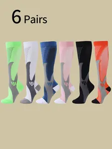 6 Pairs Professional Sports Calf Socks, Compression Running Socks for Men and Women, Marathon Socks, Outdoor Jump Rope Pressure Leggings