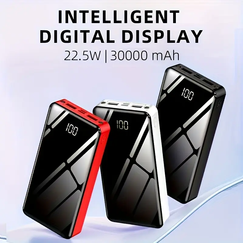 30000mAh Plastic Power Bank - 22.5W Fast Charging Portable Charger with USB-C Input&Output, LED Display, Dual LED Flashlight, Compatible with Smartphone, Mobile, Digital Devices, iPhone, Samsung, Accessories